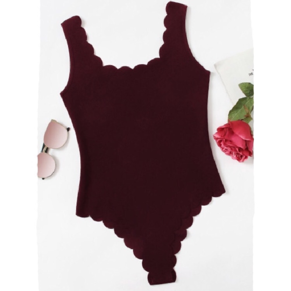 Maroon Scalloped Bodysuit